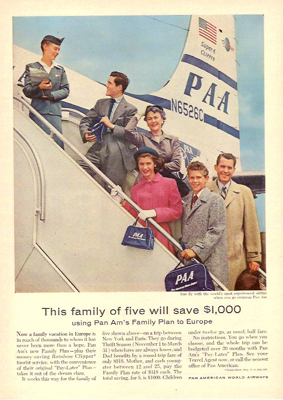 1955 A Pan American ad promoting discounted family fares.